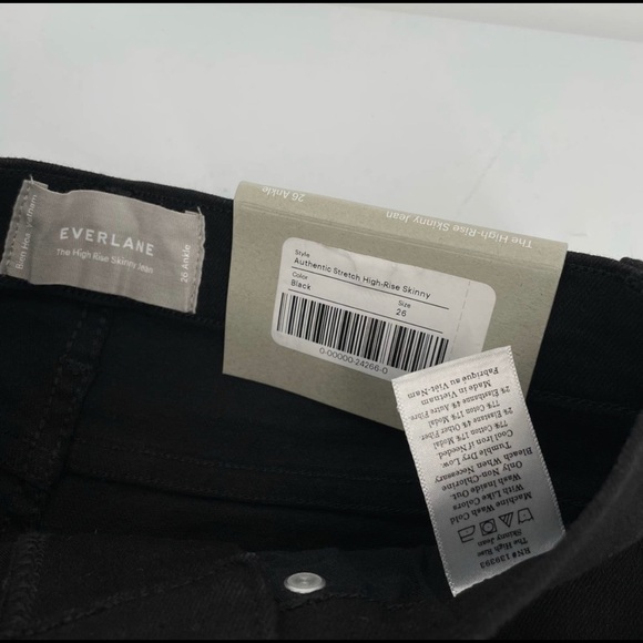 Everlane NWT Black The Authentic Stretch High Rise Skinny Cropped Jeans Size 26 - Picture 5 of 5